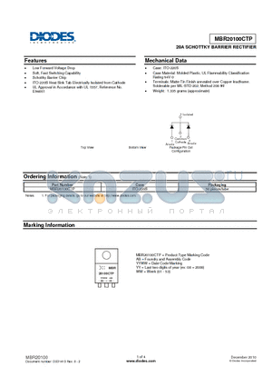 MBR20100CTP datasheet - 20A SCHOTTKY BARRIER RECTIFIER