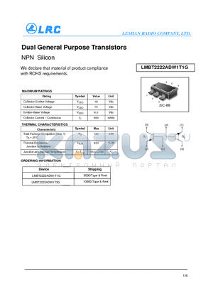 LMBT2222ADW1T1G datasheet - Dual General Purpose Transistors