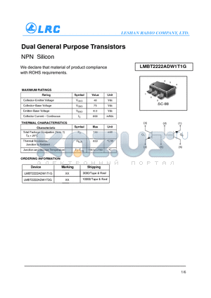 LMBT2222ADW1T1G datasheet - Dual General Purpose Transistors NPN Silicon ROHS requirements.