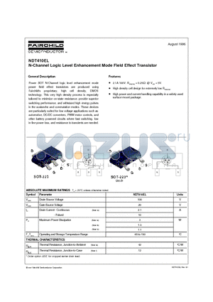 NDT410EL datasheet - N-Channel Logic Level Enhancement Mode Field Effect Transistor