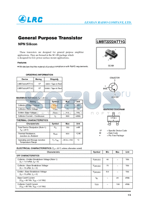 LMBT2222ATT1G datasheet - General Purpose Transistor
