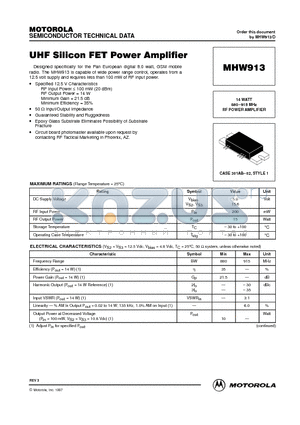 MHW913 datasheet - 14 WATT 880-915 MHz RF POWER AMPLIFIER