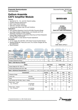 MHW9146N datasheet - 870 MHz 14.3 dB GAIN 132-CHANNEL GaAs CATV AMPLIFIER MODULE