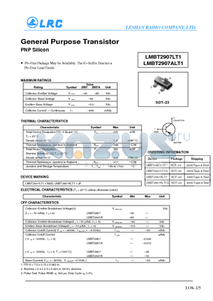 LMBT2907LT1 datasheet - General Purpose Transistor