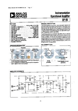 OP-05AJ datasheet - Instrumentation Operational Amplifier