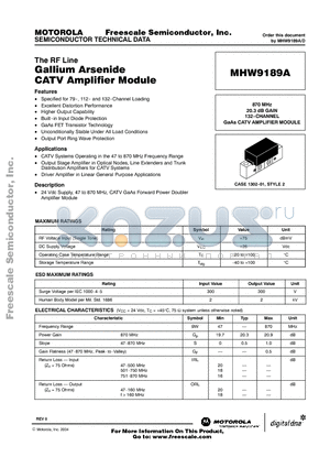 MHW9189A datasheet - Gallium Arsenide CATV Amplifier Module
