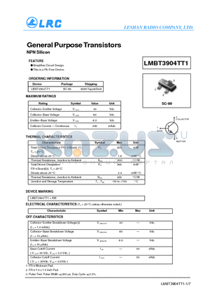 LMBT3904TT1 datasheet - General Purpose Transistors