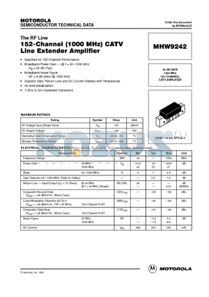 MHW9242 datasheet - 24 dB GAIN 1000 MHz 152-CHANNEL CATV AMPLIFIER