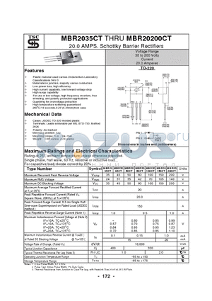 MBR20150CT datasheet - 20.0 AMPS. Schottky Barrier Rectifiers