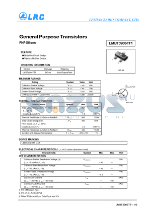 LMBT3906TT1 datasheet - General Purpose Transistors