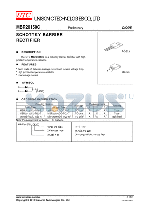 MBR20150CG-TA3-T datasheet - SCHOTTKY BARRIER RECTIFIER