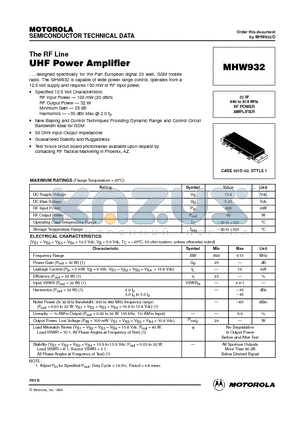MHW932 datasheet - 32 W 890 to 915 MHz RF POWER AMPLIFIER