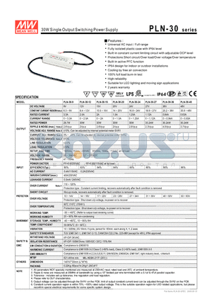 PLN-30-9 datasheet - 30W Single Output Switching Power Supply