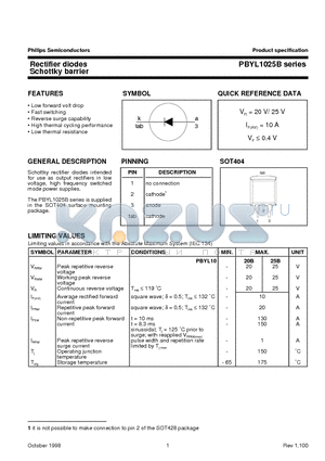 PBYL1020B datasheet - Rectifier diodes Schottky barrier