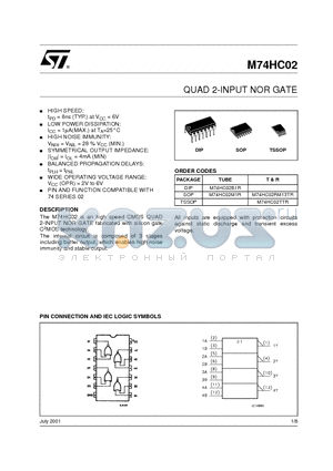 M74HC02M1R datasheet - QUAD 2-INPUT NOR GATE