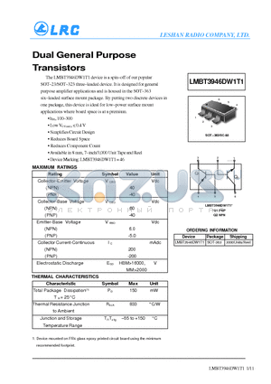 LMBT3946DW1T1 datasheet - Dual General Purpose Transistors