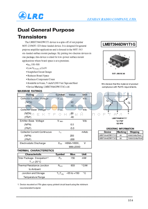 LMBT3946DW1T1G datasheet - Dual General Purpose Transistors