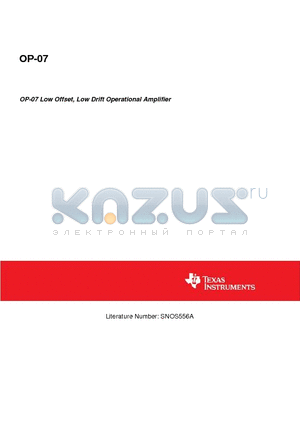 OP-07 datasheet - Low Offset, Low Drift Operational Amplifier