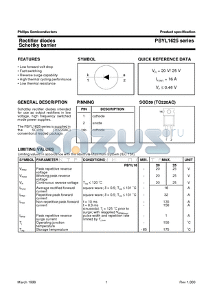 PBYL1620 datasheet - Rectifier diodes Schottky barrier