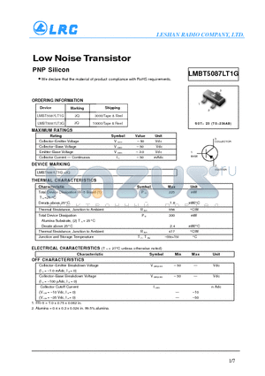 LMBT5087LT1G datasheet - Low Noise Transistor PNP Silicon RoHS requirements.