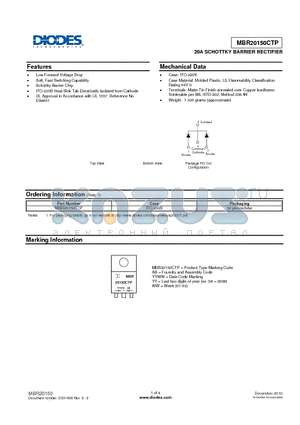 MBR20150CTP datasheet - 20A SCHOTTKY BARRIER RECTIFIER