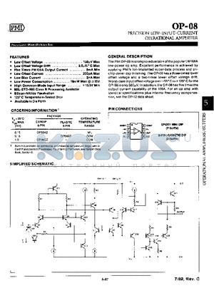 OP-08E datasheet - PRECISION LOW-INPUT-CURRENT OPERATIONAL AMPLIFIER