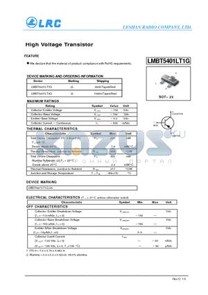 LMBT5401LT1G datasheet - High Voltage Transistor RoHS requirements.