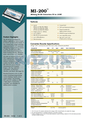 MI-220 datasheet - Military DC-DC Converters 50 to 100W