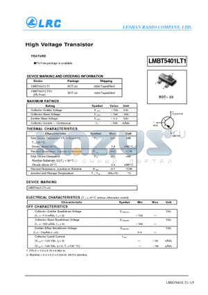 LMBT5401LT1G datasheet - High Voltage Transistor