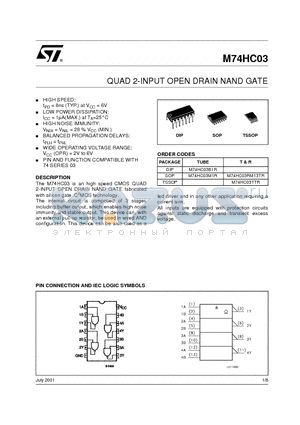 M74HC03TTR datasheet - QUAD 2-INPUT OPEN DRAIN NAND GATE