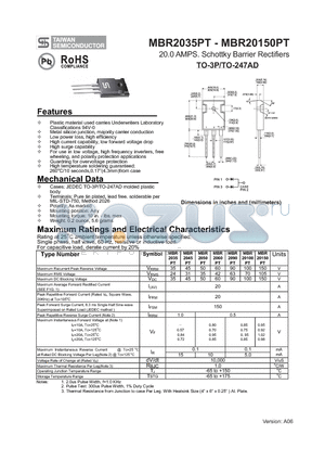 MBR20150PT datasheet - 20.0 AMPS. Schottky Barrier Rectifiers