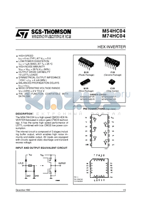 M74HC04B1R datasheet - HEX INVERTER