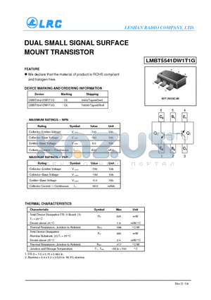 LMBT5541DW1T3G datasheet - DUAL SMALL SIGNAL SURFACE MOUNT TRANSISTOR