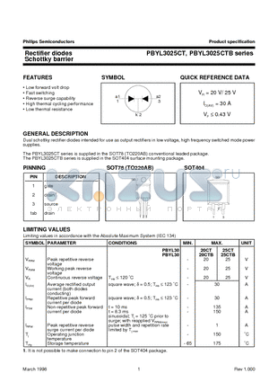 PBYL3025CT datasheet - Rectifier diodes Schottky barrier