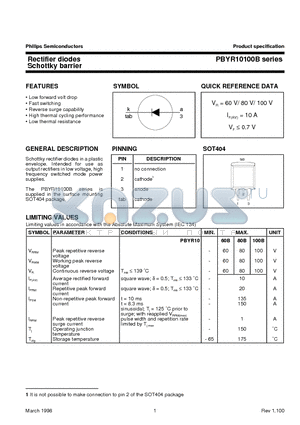 PBYR10100B datasheet - Rectifier diodes Schottky barrier