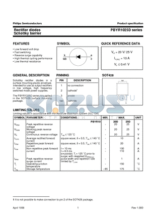 PBYR1020D datasheet - Rectifier diodes Schottky barrier
