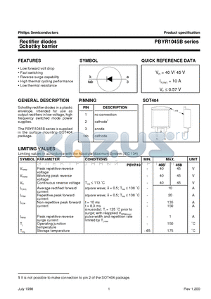 PBYR1035 datasheet - Rectifier diodes Schottky barrier