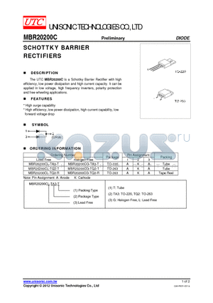 MBR20200CG-TQ2-R datasheet - SCHOTTKY BARRIER RECTIFIERS