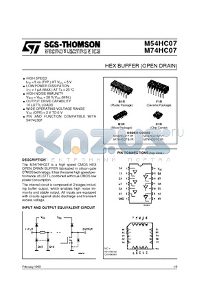 M74HC07M1R datasheet - HEX BUFFER OPEN DRAIN