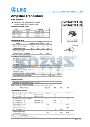 LMBT6429LT3G datasheet - Amplifier Transistors NPN Silicon RoHS requirements.