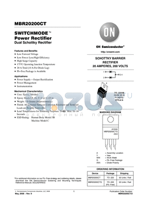 MBR20200CT datasheet - SWITCHMODE Power Rectifier Dual Schottky Rectifier
