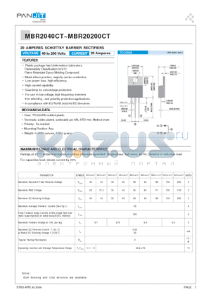 MBR20200CT datasheet - 20 AMPERES SCHOTTKY BARRIER RECTIFIERS