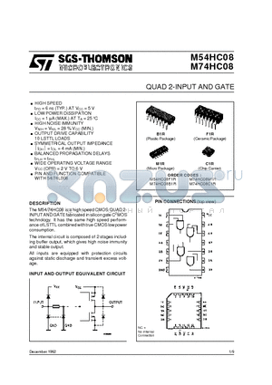 M74HC08M1R datasheet - QUAD 2-INPUT AND GATE