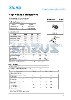 LMBT6517LT3G datasheet - High Voltage Transistors