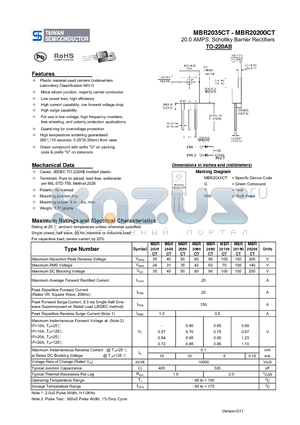 MBR20200CT datasheet - 20.0 AMPS. Schottky Barrier Rectifiers