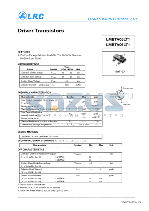 LMBTA05LT1 datasheet - Driver Transistors