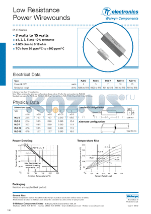 PLO-15 datasheet - Low Resistance Power Wirewounds