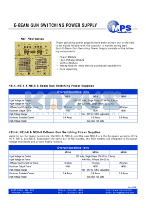 NE-8 datasheet - E-BEAM GUN SWITCHING POWER SUPPLY