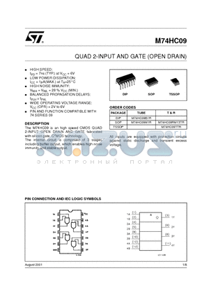 M74HC09M1R datasheet - QUAD 2-INPUT AND GATE OPEN DRAIN