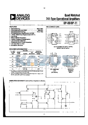 OP-11FY datasheet - Quad Matched 741-Type Operational Amplifiers